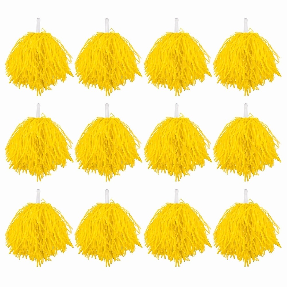 New Faxco 12 Pack Yellow Plastic Cheerleading Pom Poms, Sports Dance Cheer Teams